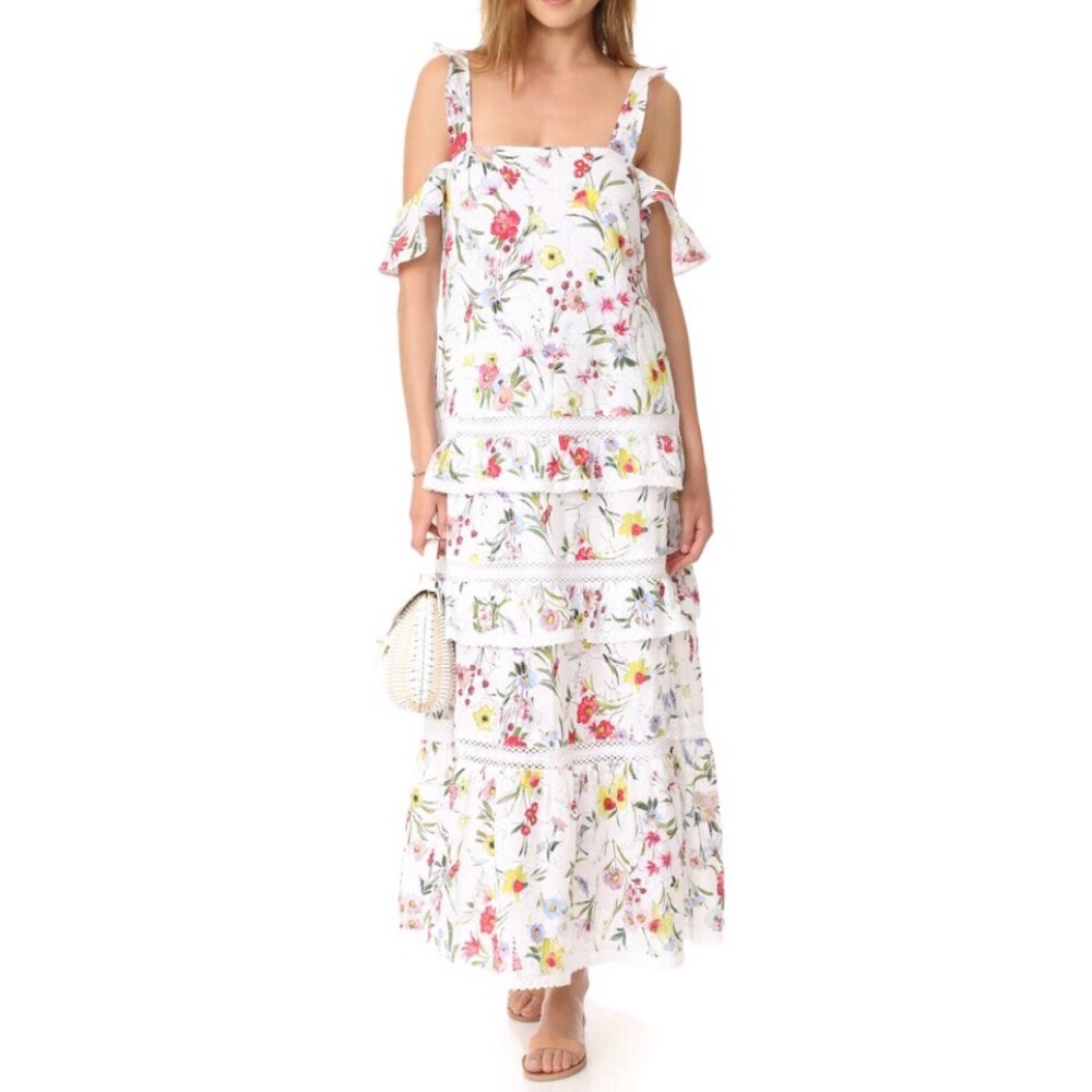 Nicholas Cold-Shoulder Tiered Maxi Dress